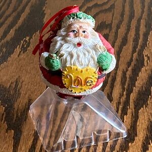Vintage Hermitage Pottery Polystone Round Santa Christmas Ornament Original Box